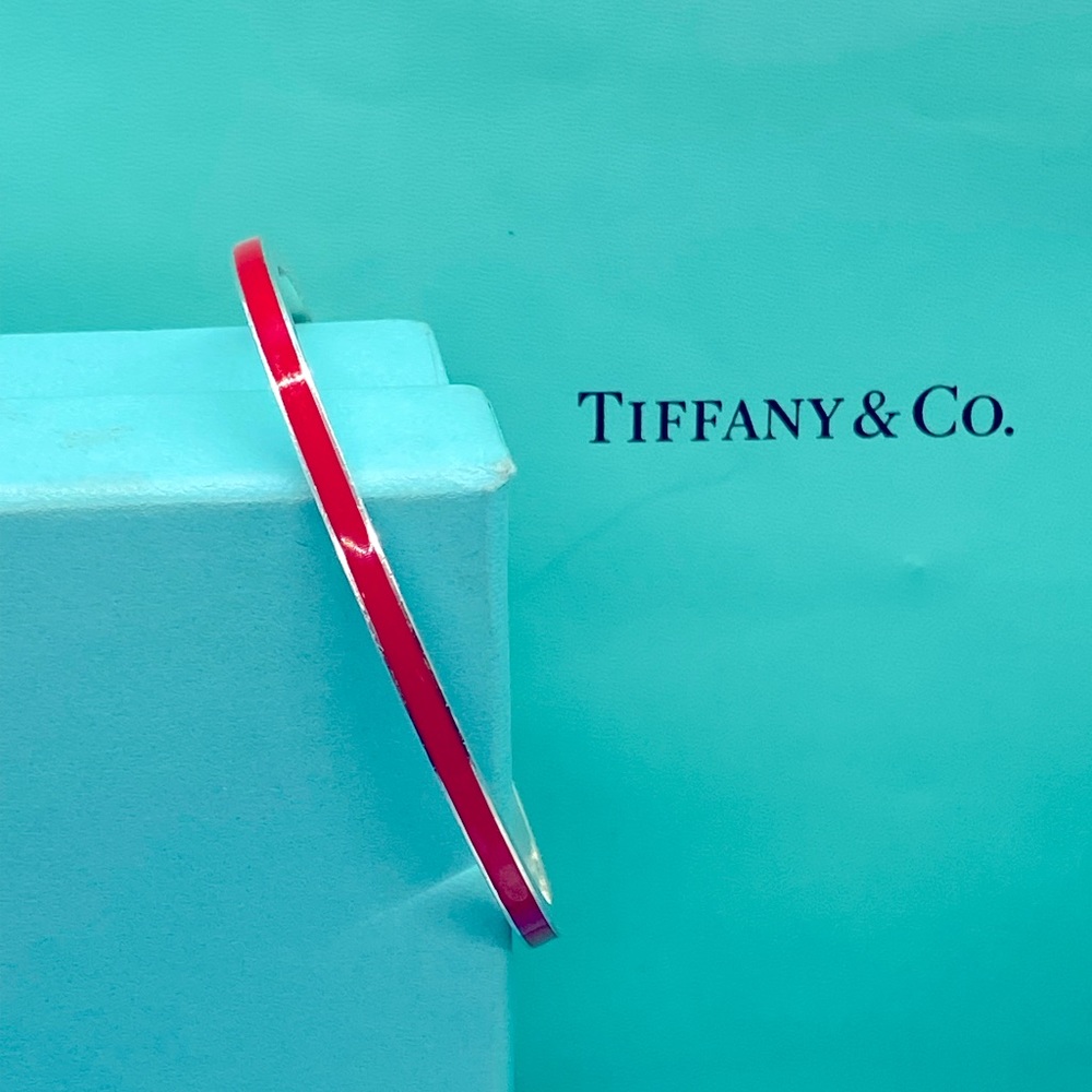 Tiffany & Co. Red Enamel Sterling Silver Bangle Bracelet